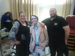 Scotty and I with the big man himself, Carl Sagan, live in the cardboard. 